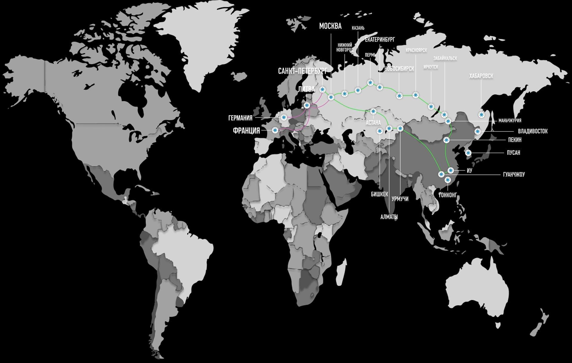 world map with truck routes