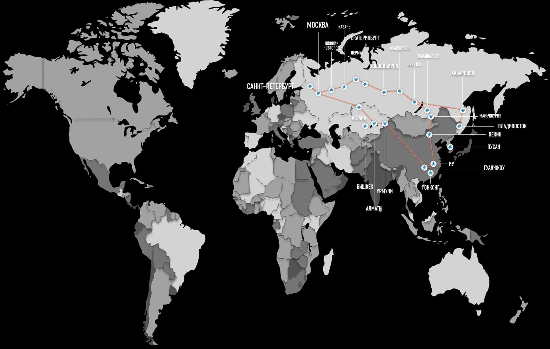 world map with train routes
